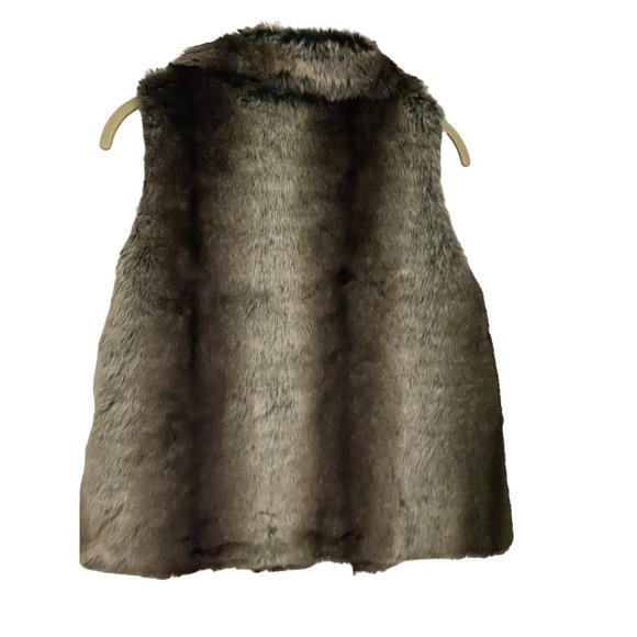 Woodland Faux Fur Cashmere Vest Round Foldover Collar Hook Eye SZ S Brown Cream - Picture 2 of 4
